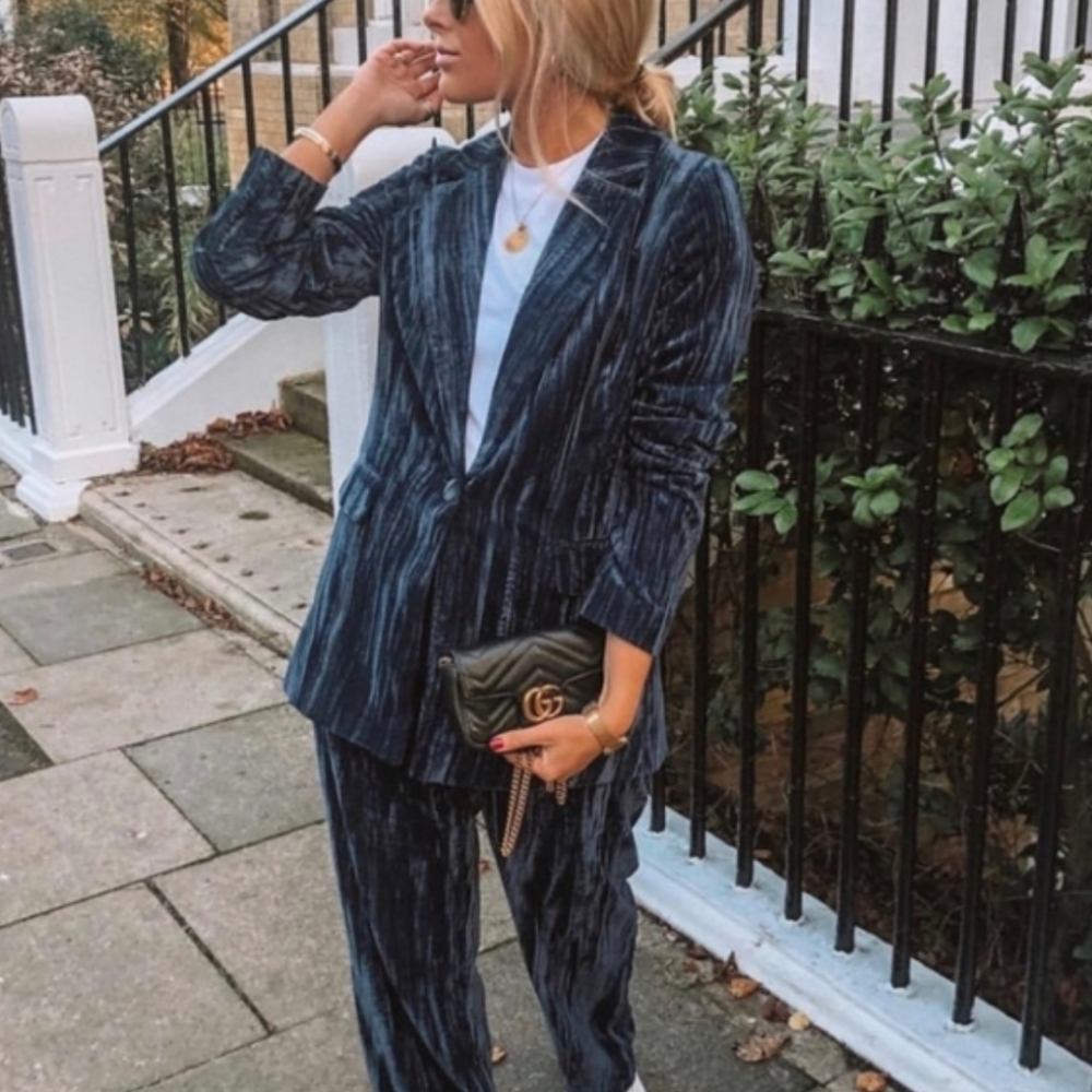 Topshop Blue Crushed Velvet Blazer Size 8